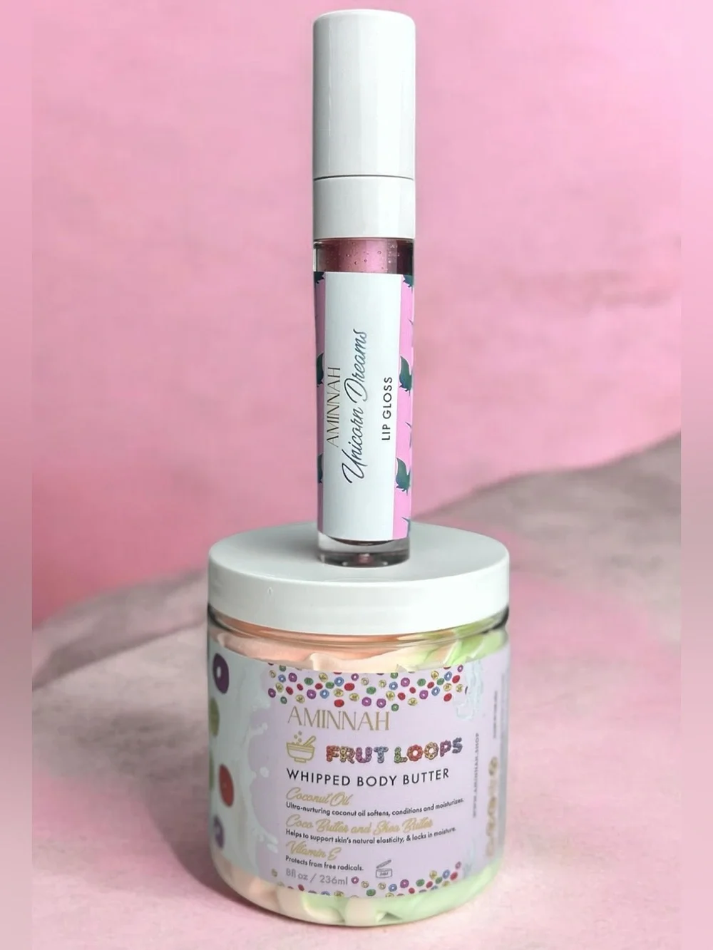 Unicorn Dreams Lip Gloss & Frut Loops Whipped Body Butter Bundle by Aminnah